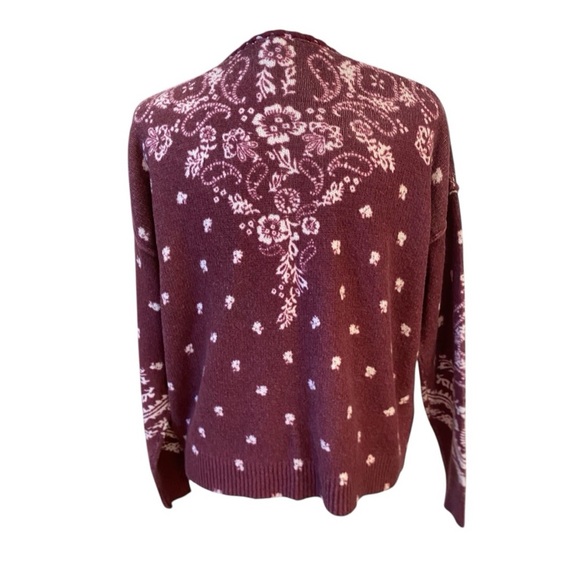 Sundance Womens Red Floral V-Neck Sweater - Picture 4 of 6